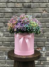 Цветочная композиция из Гипсофила и Розы в шляпной коробке в Альметьевске