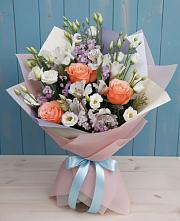 Букет цветов из:  Лизиантусы, Розы, Альстромерии и Гипсофила #REPLACE_PRED# Альметьевске