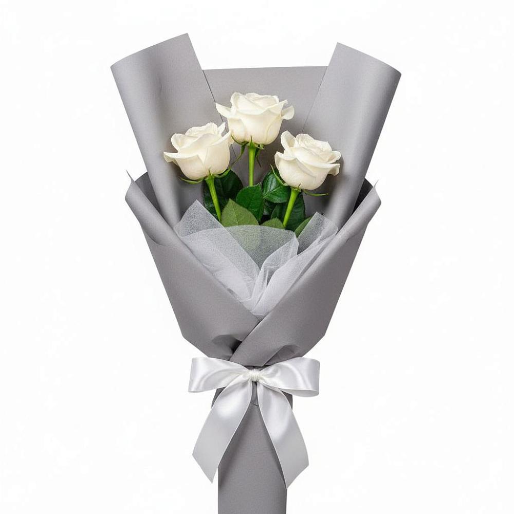 Букет 3 белые розы в Альметьевске