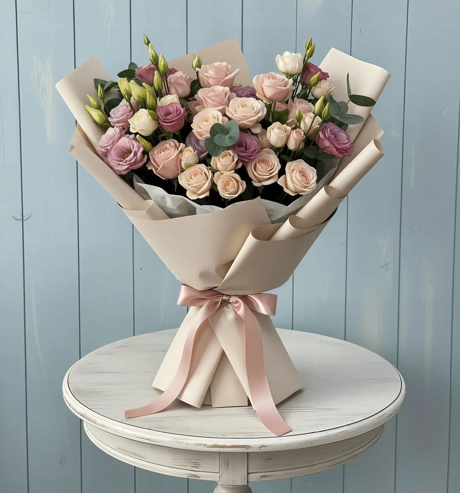 Букет цветов из: Розы и Лизиантусы в Альметьевске