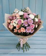 Букет цветов из:  Хризантемы, Розы и Альстромерии в Альметьевске