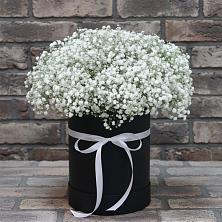 Цветочная композиция из Гипсофила в шляпной коробке в Альметьевске