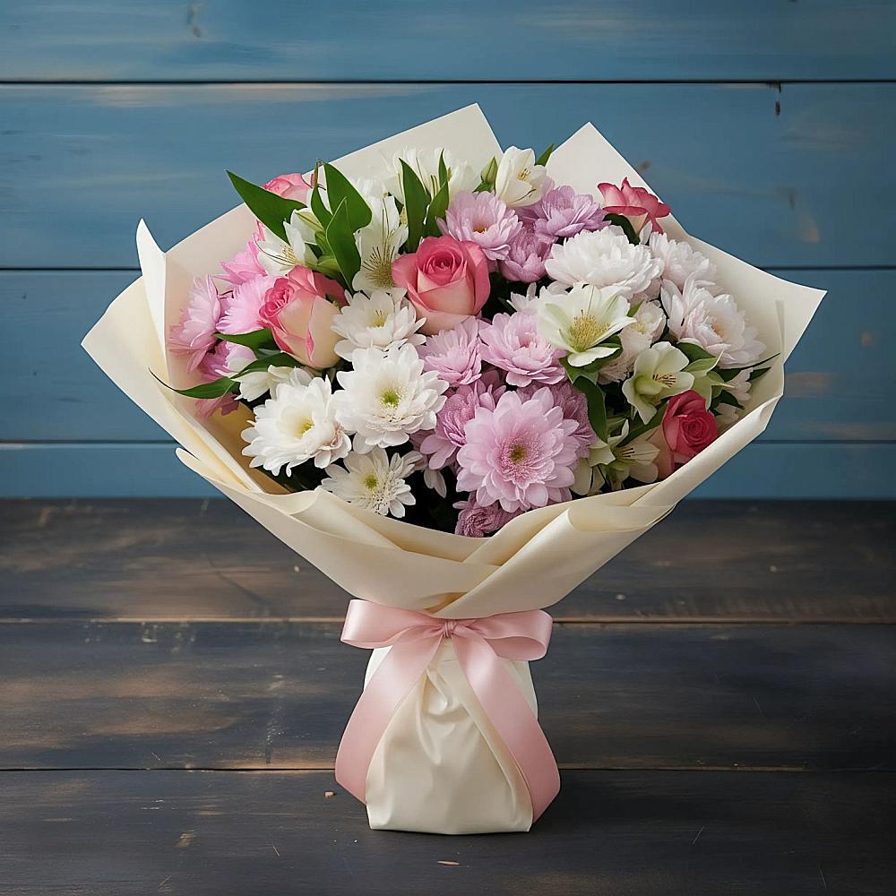 Букет цветов из: Хризантемы, Альстромерии и Розы в Альметьевске